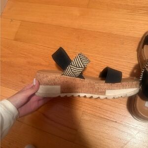 Steve Madden Black Platform Cork Slide Sandals with Patterned Strap